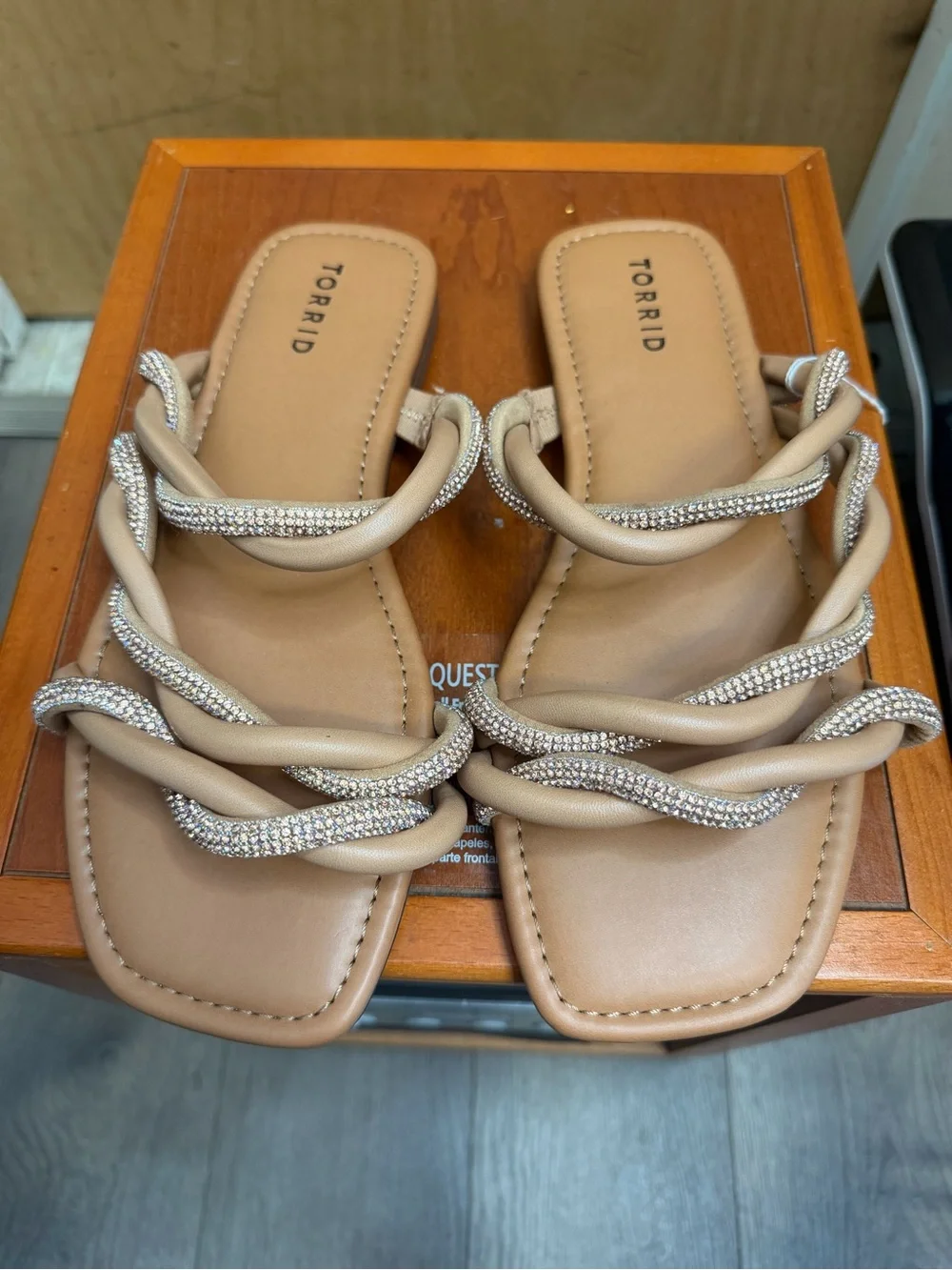 Torrid Women’s Rhinestone Strappy Slide Sandals Nude/Brown.  Size: 8.5